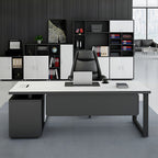 ArvionFurn L-Shaped Executive Desk Set with Side Cabinet, Filing Cabinets & Office Chair