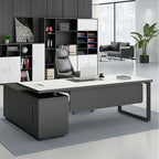 ArvionFurn L-Shaped Executive Desk Set with Side Cabinet, Filing Cabinets & Office Chair