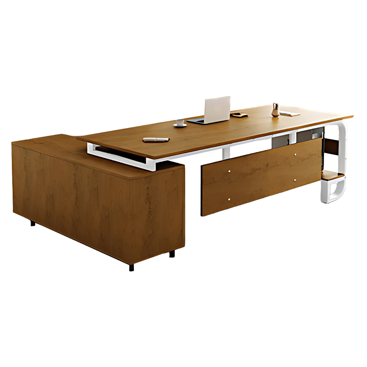 ArvionFurn L-Shaped Manager Desk with 3.2cm Thick Top & Extra-Large Storage Cabinet