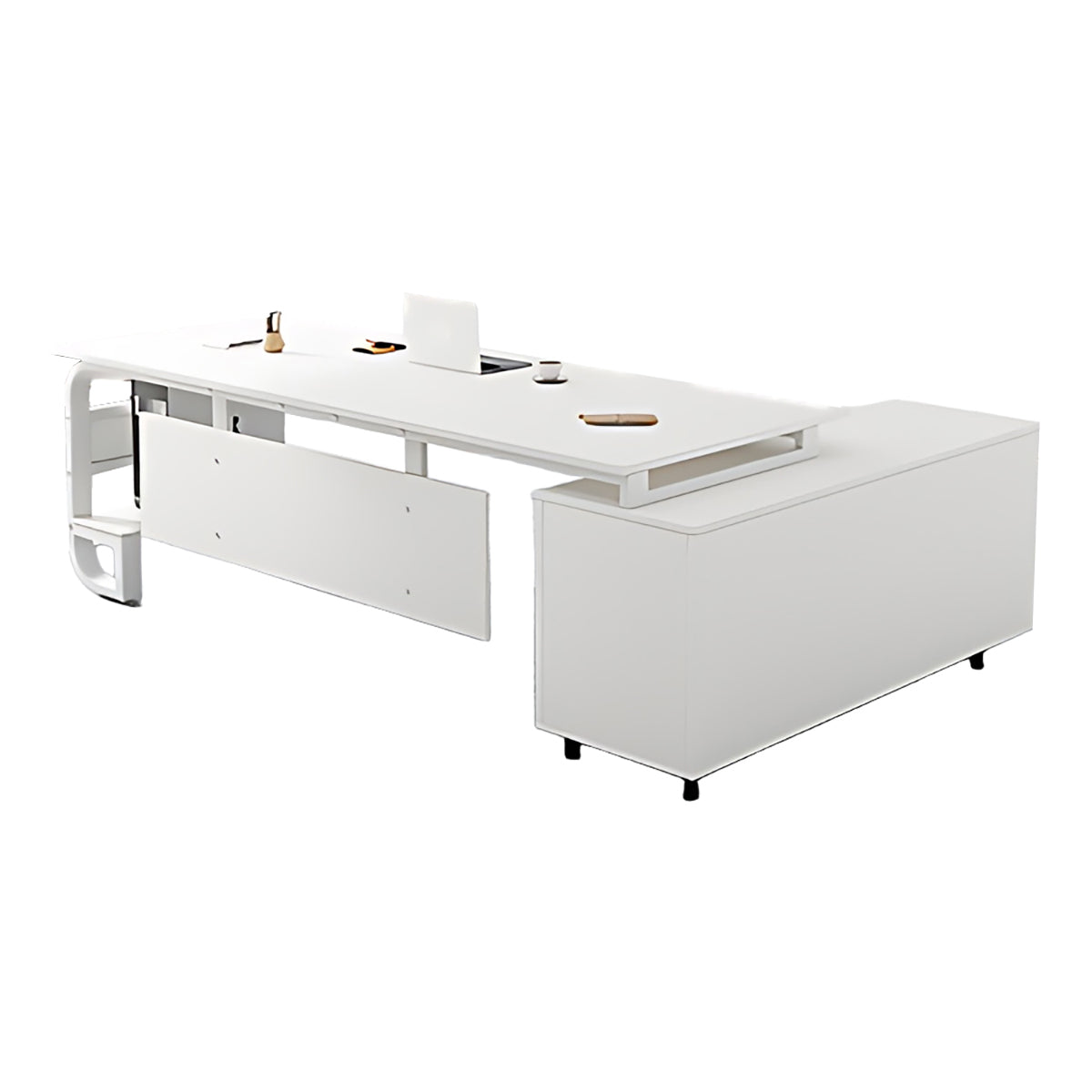 ArvionFurn L-Shaped Manager Desk with 3.2cm Thick Top & Extra-Large Storage Cabinet