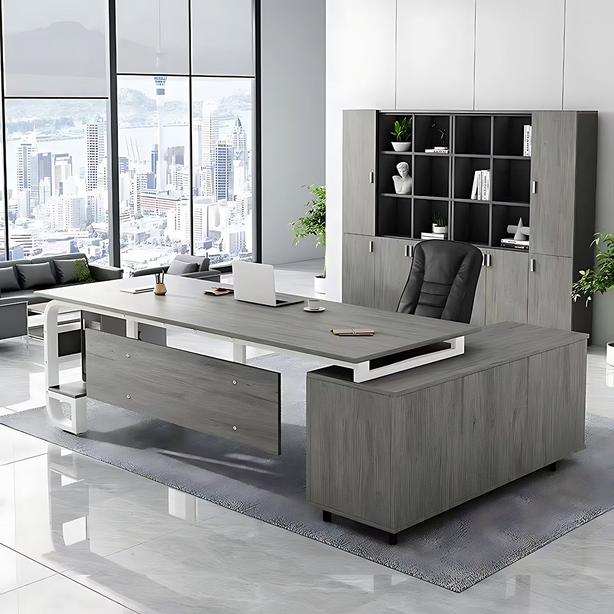 ArvionFurn L-Shaped Manager Desk with 3.2cm Thick Top & Extra-Large Storage Cabinet