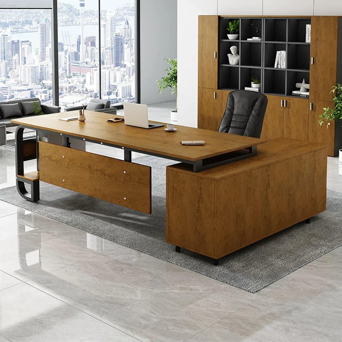 ArvionFurn L-Shaped Manager Desk with 3.2cm Thick Top & Extra-Large Storage Cabinet