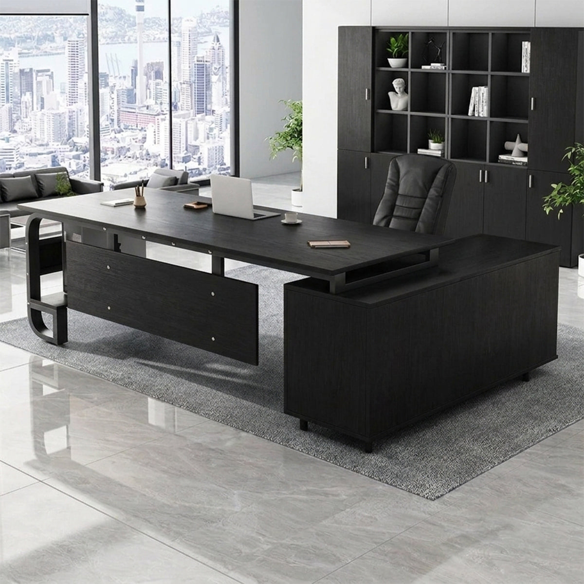 ArvionFurn L-Shaped Manager Desk with 3.2cm Thick Top & Extra-Large Storage Cabinet