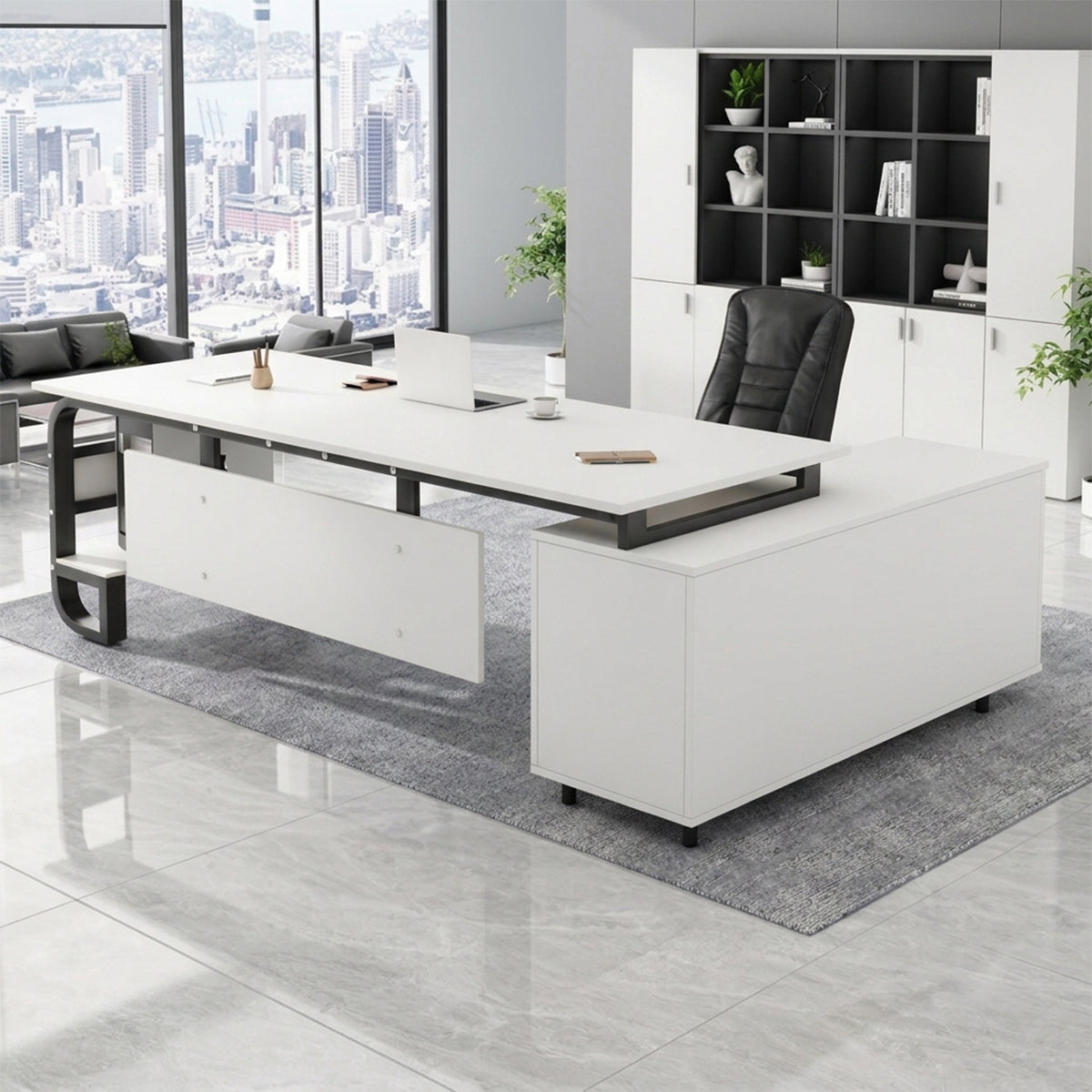 ArvionFurn L-Shaped Manager Desk with 3.2cm Thick Top & Extra-Large Storage Cabinet