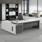 ArvionFurn White L-Shaped Executive Desk, 120–240cm, 50mm Thick Top & Lockable Drawers