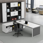 ArvionFurn White L-Shaped Executive Desk, 120–240cm, 50mm Thick Top & Lockable Drawers
