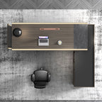 ArvionFurn Luxury L-Shaped Executive Desk with Aluminum Trim & Champagne Gold Cable Box