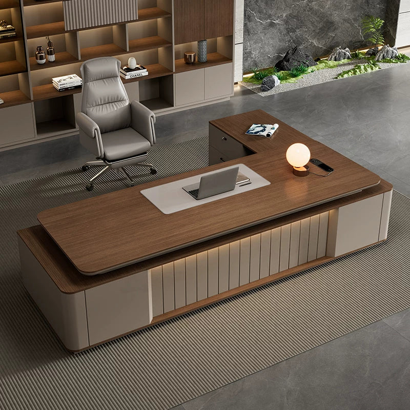 ArvionFurn L-Shaped Executive Desk, 160–320cm, 50mm Lacquered Top & Charging Function