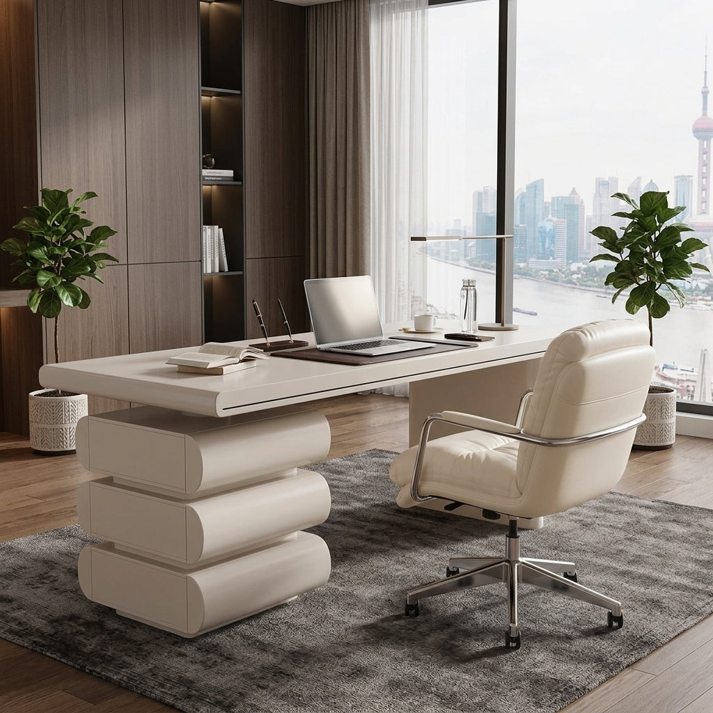 Cream Style Modern Solid Wood Desk Luxury Office Table 140–200cm