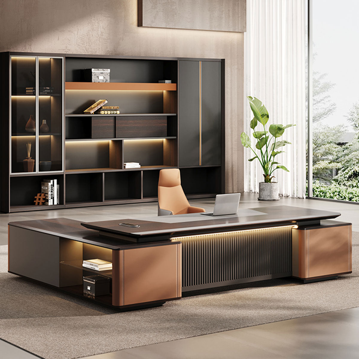 ArvionFurn Luxury L-Shaped Executive Desk, 240–350cm, Optional Office Chair & Filing Cabinet