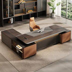 ArvionFurn Luxury L-Shaped Executive Desk, 240–350cm, Optional Office Chair & Filing Cabinet