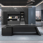 ArvionFurn Black L-Shaped Executive Desk, 180–260cm, Optional Office Chair & Filing Cabinet