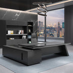ArvionFurn Black L-Shaped Executive Desk, 180–260cm, Optional Office Chair & Filing Cabinet