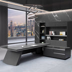 ArvionFurn Black L-Shaped Executive Desk, 180–260cm, Optional Office Chair & Filing Cabinet