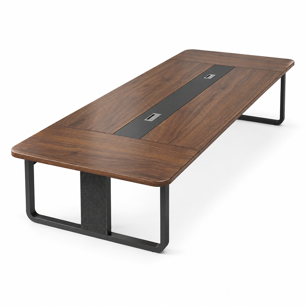 Modern Rectangular Conference Table with Cable Management Box and Steel Frame