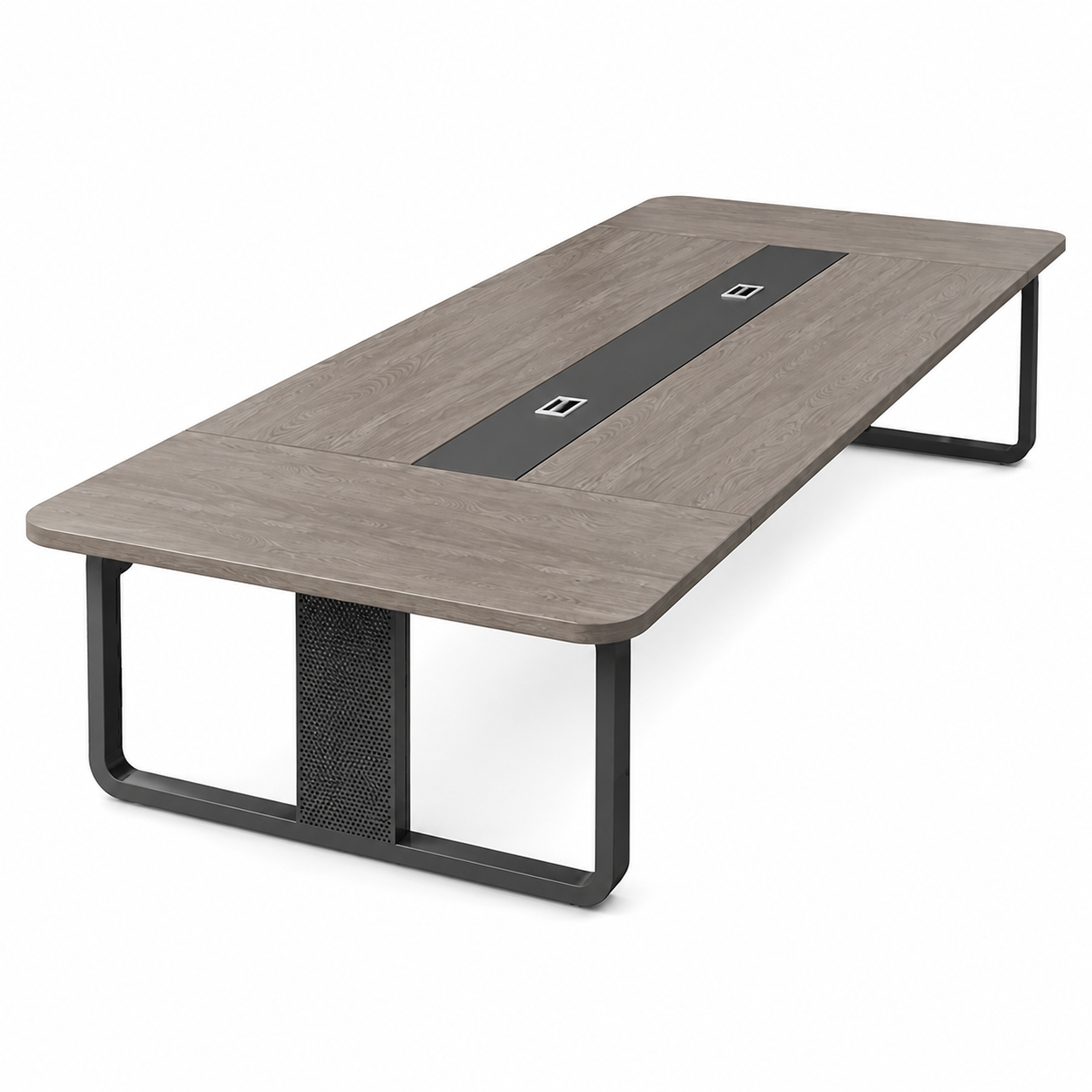 Modern Rectangular Conference Table with Cable Management Box and Steel Frame