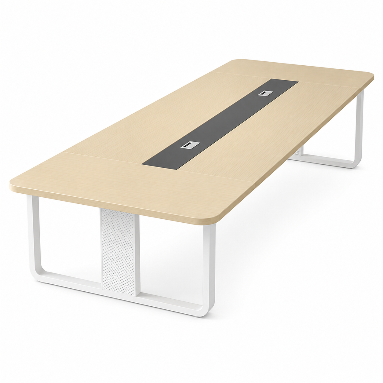 Modern Rectangular Conference Table with Cable Management Box and Steel Frame