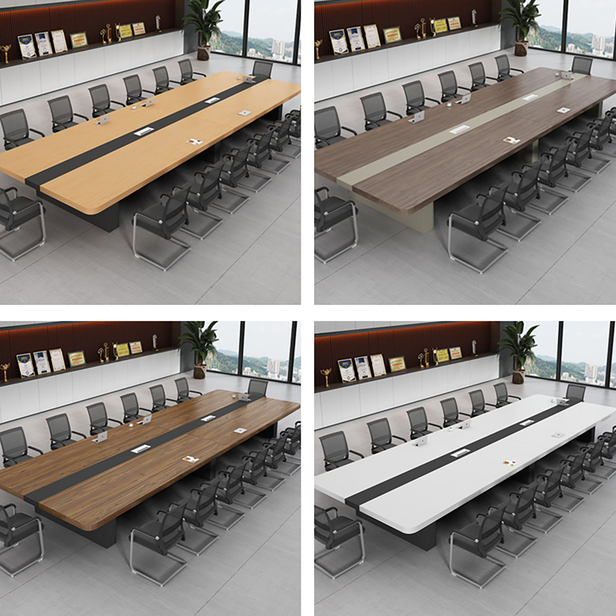 Large Conference Table and Chair Set with Rounded Corners and Custom Sizes for Office Meeting Rooms