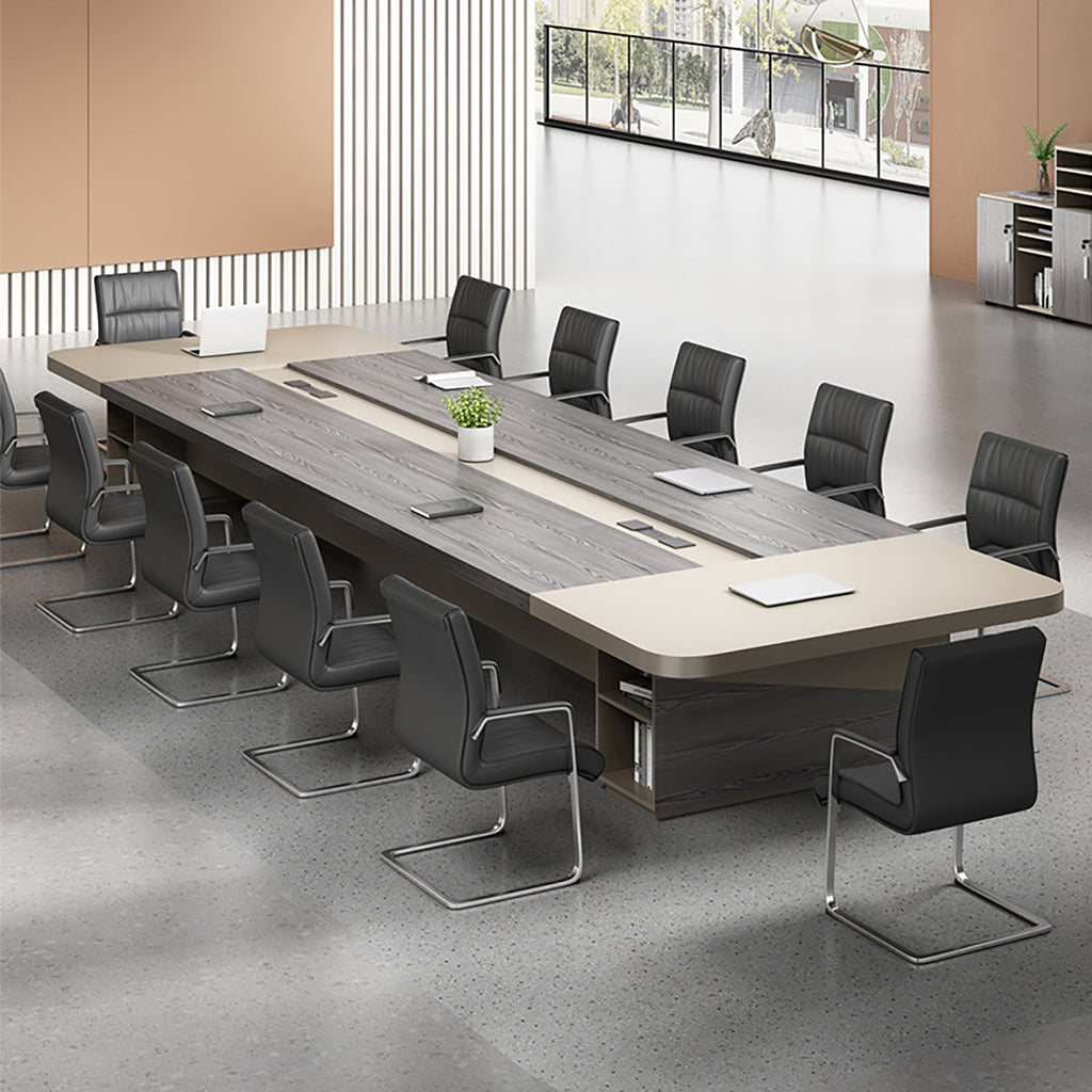 Modern Rectangular Conference Table with Cable Management and Storage Cabinets for Office Meeting Rooms