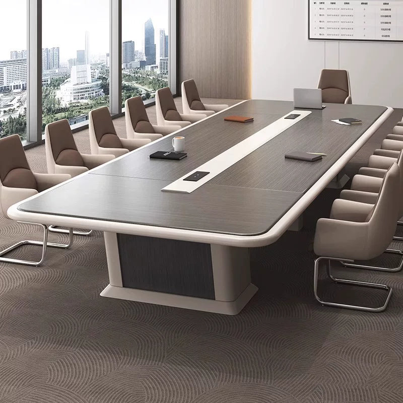 ArvionFurn Large Conference Table, 2.2–8m, 45mm Piano-Lacquered Top & Hidden Cable Box