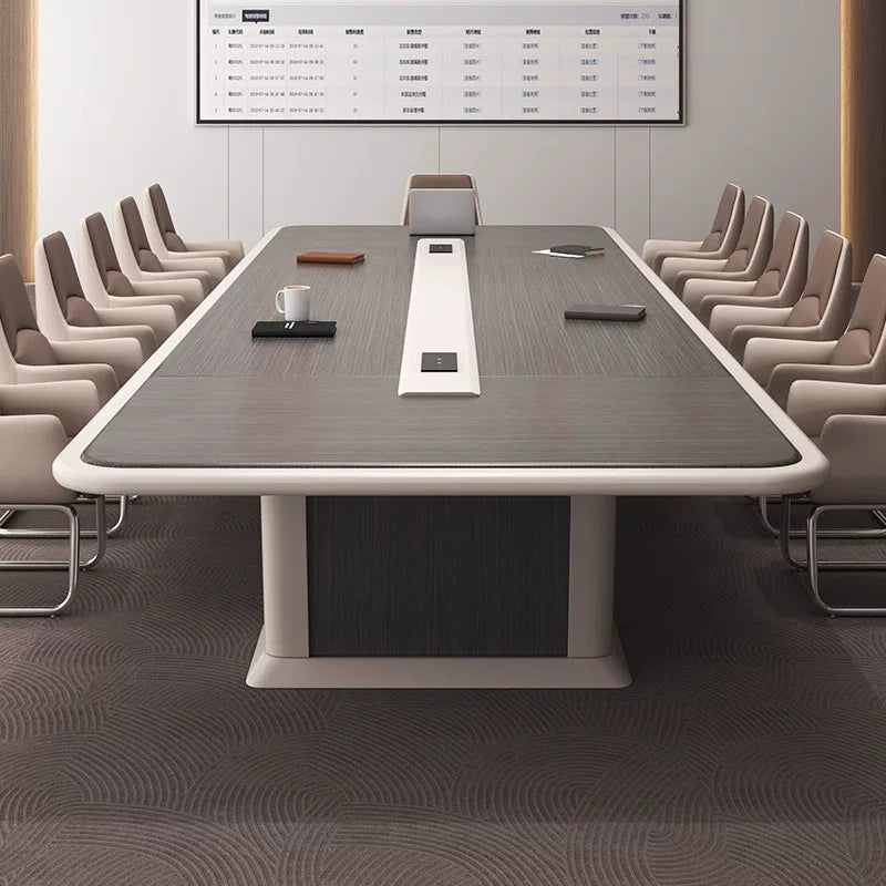 ArvionFurn Large Conference Table, 2.2–8m, 45mm Piano-Lacquered Top & Hidden Cable Box