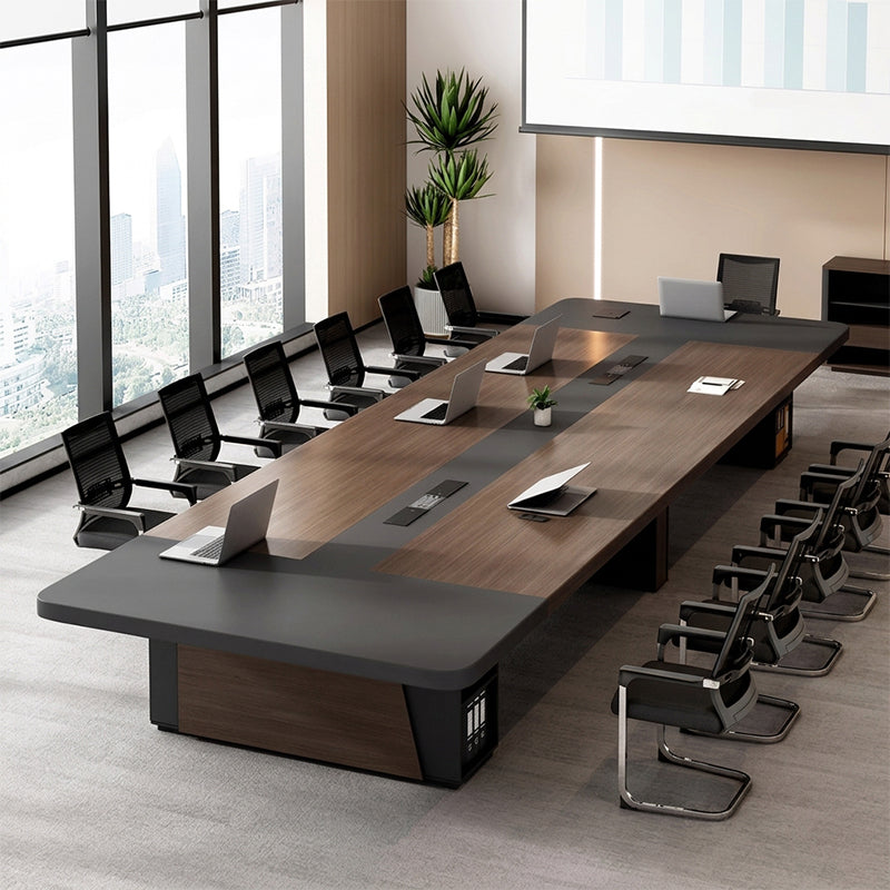ArvionFurn Modern Meeting Table, 2.4–7m, 50mm Thick Two-Tone Top with Open Storage