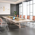 ArvionFurn Large Conference Table, 2.4–7m, 50mm Curved Two-Tone Top & Geometric Leg Meeting Room Table