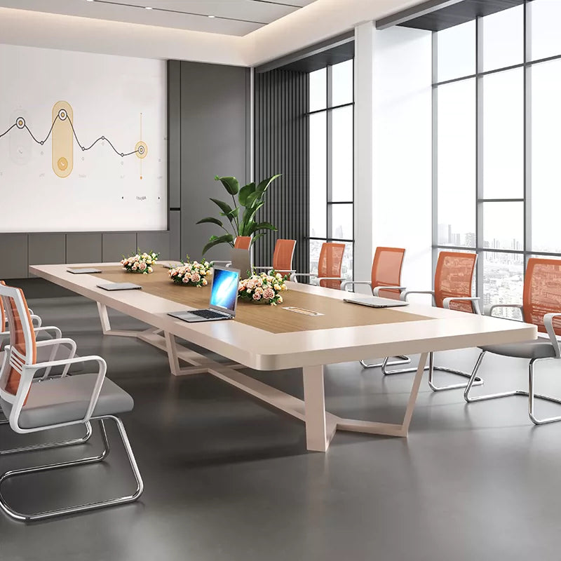 ArvionFurn Large Conference Table, 2.4–7m, 50mm Curved Two-Tone Top & Geometric Leg Meeting Room Table