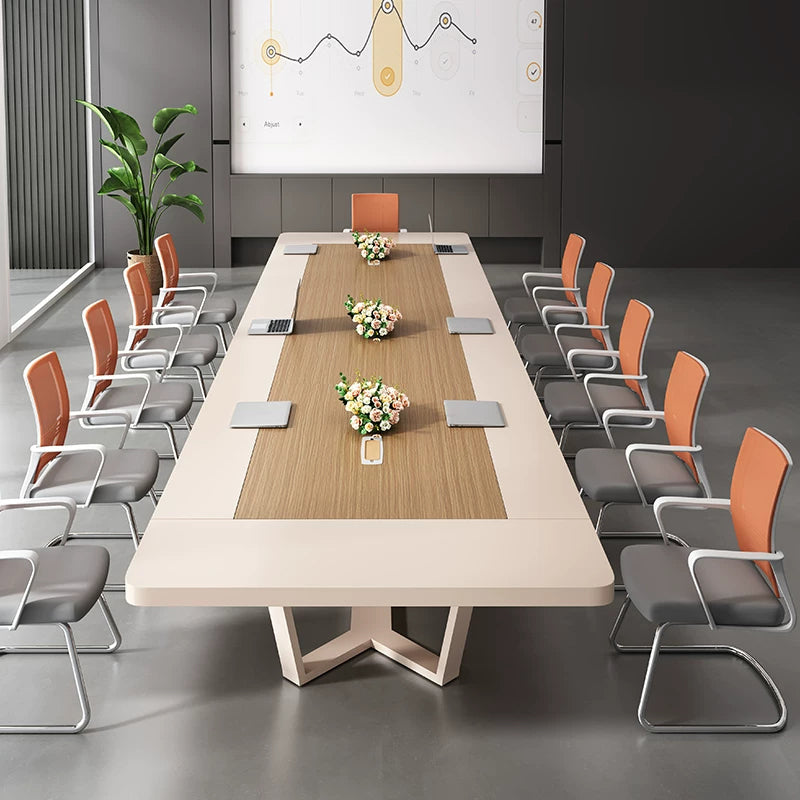 ArvionFurn Large Conference Table, 2.4–7m, 50mm Curved Two-Tone Top & Geometric Leg Meeting Room Table