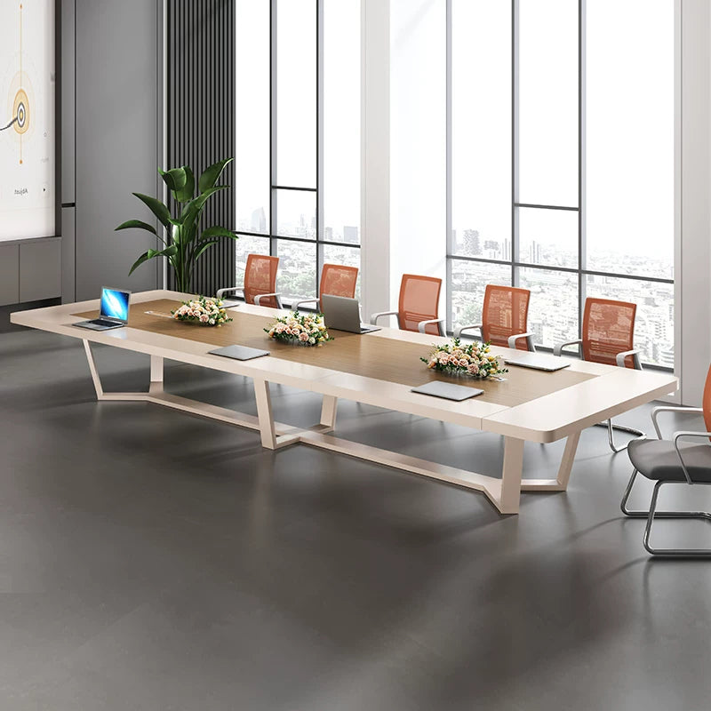 ArvionFurn Large Conference Table, 2.4–7m, 50mm Curved Two-Tone Top & Geometric Leg Meeting Room Table