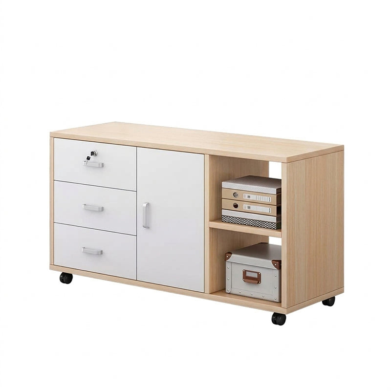 ArvionFurn Mobile Office Storage Cabinet with 1 Door, 3 Drawers & Locking Casters