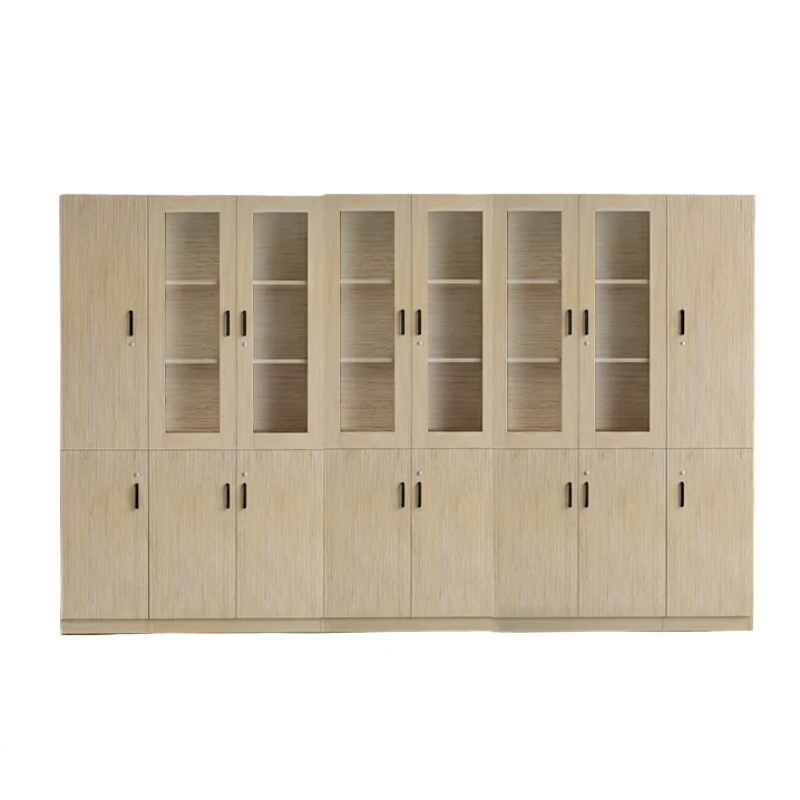 Wood File Cabinet Glass Door Lockable Storage Bookcase 80–480cm