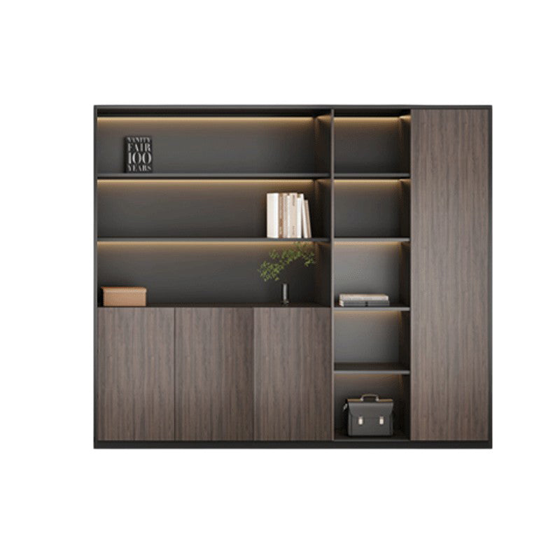 ArvionFurn Modern Chinese-Style Wooden Office Cabinet with LED Lighting, 5–6 Doors, Multiple Colors
