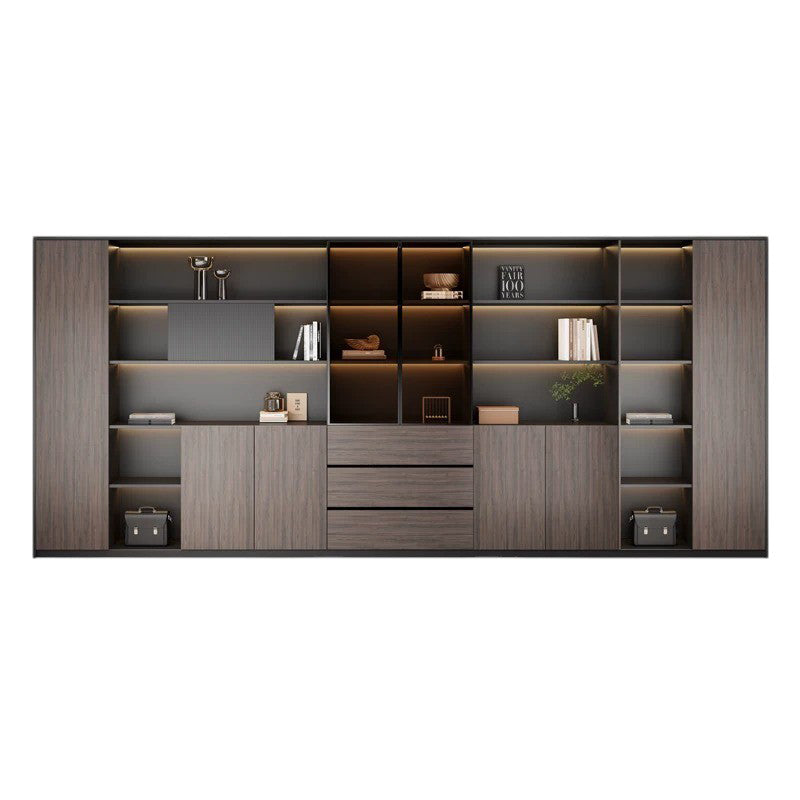 ArvionFurn Modern Chinese-Style Wooden Office Cabinet with LED Lighting, 5–6 Doors, Multiple Colors