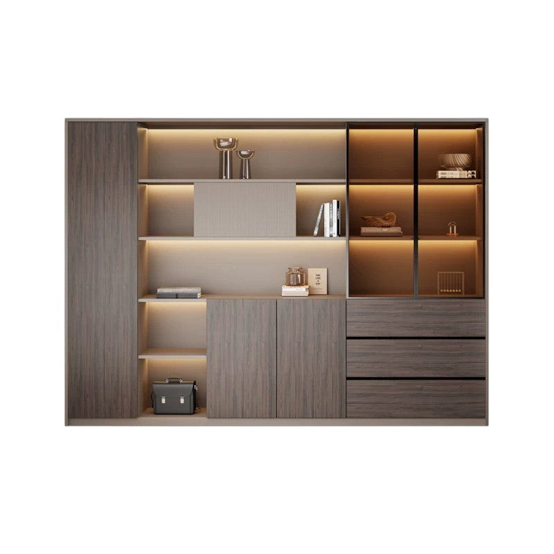 ArvionFurn Modern Chinese-Style Wooden Office Cabinet with LED Lighting, 5–6 Doors, Multiple Colors