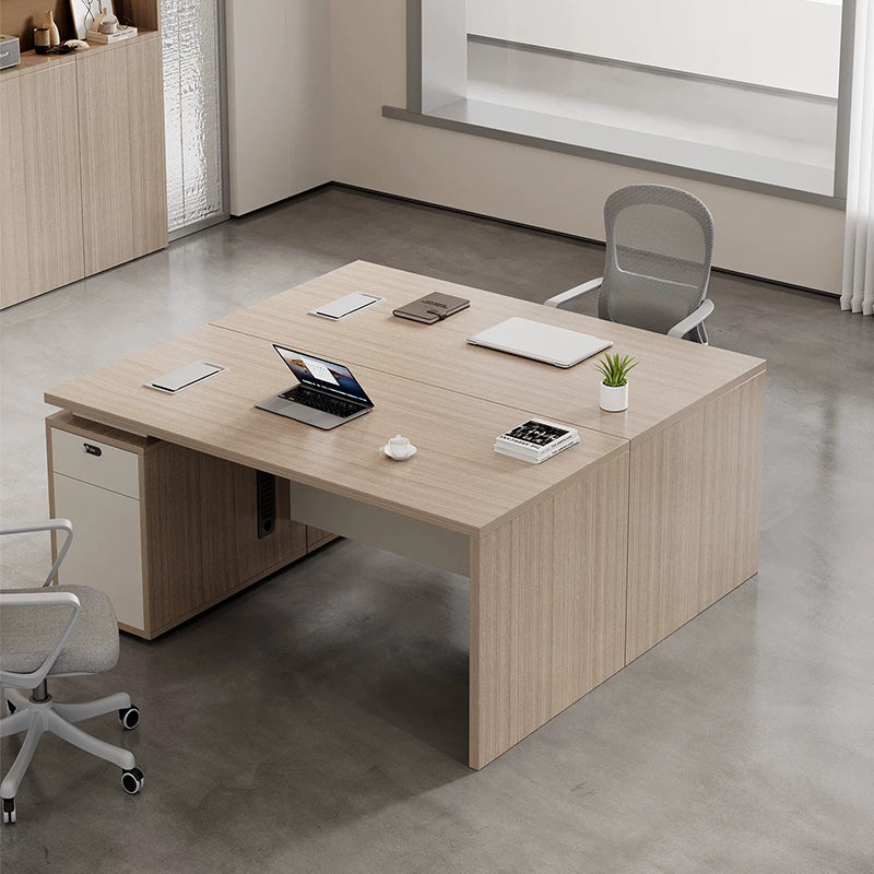 ArvionFurn Modern Employee Office Desk with 2.5cm Thick Top, Double-Layer Storage & Lockable Drawers