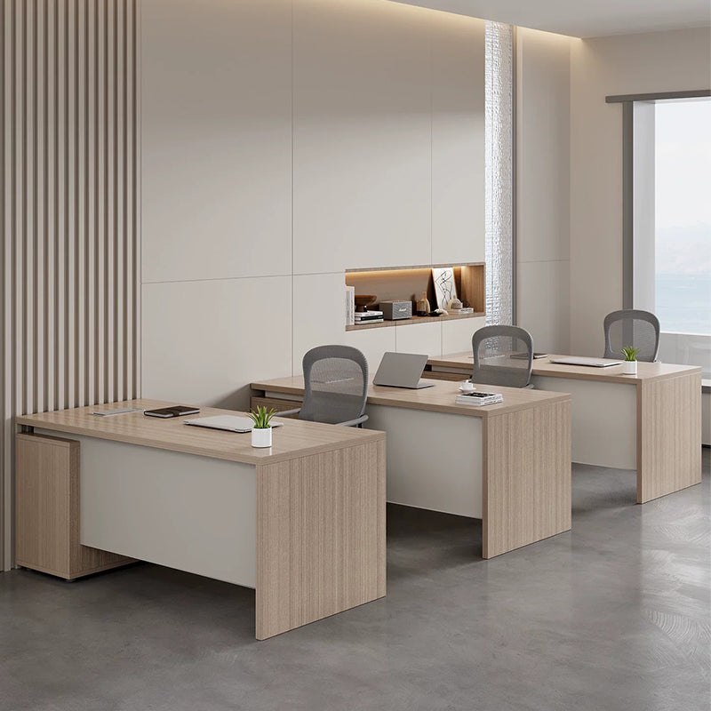 ArvionFurn Modern Employee Office Desk with 2.5cm Thick Top, Double-Layer Storage & Lockable Drawers