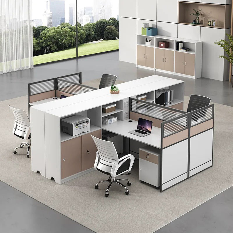 ArvionFurn Office Workstation Desk with Privacy Screens & Storage, Single to Multi-Person Options