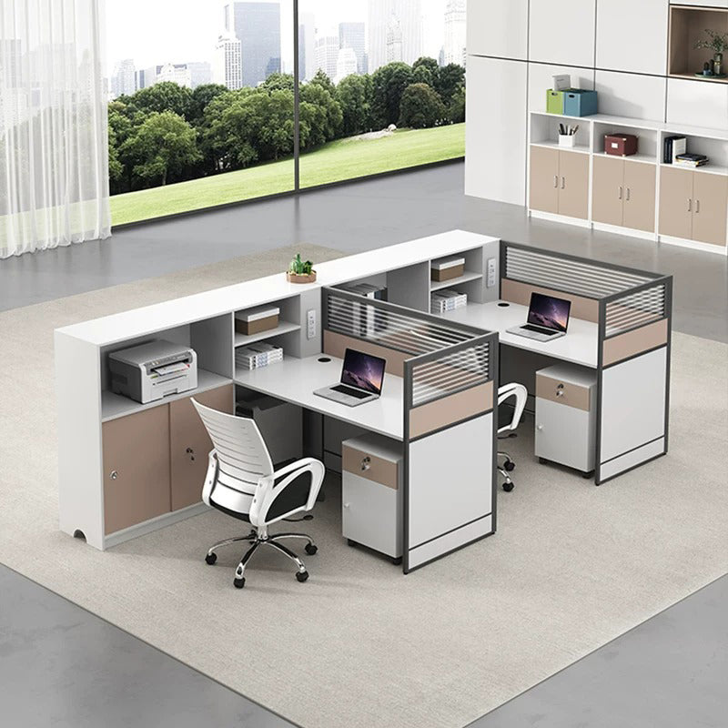 ArvionFurn Office Workstation Desk with Privacy Screens & Storage, Single to Multi-Person Options