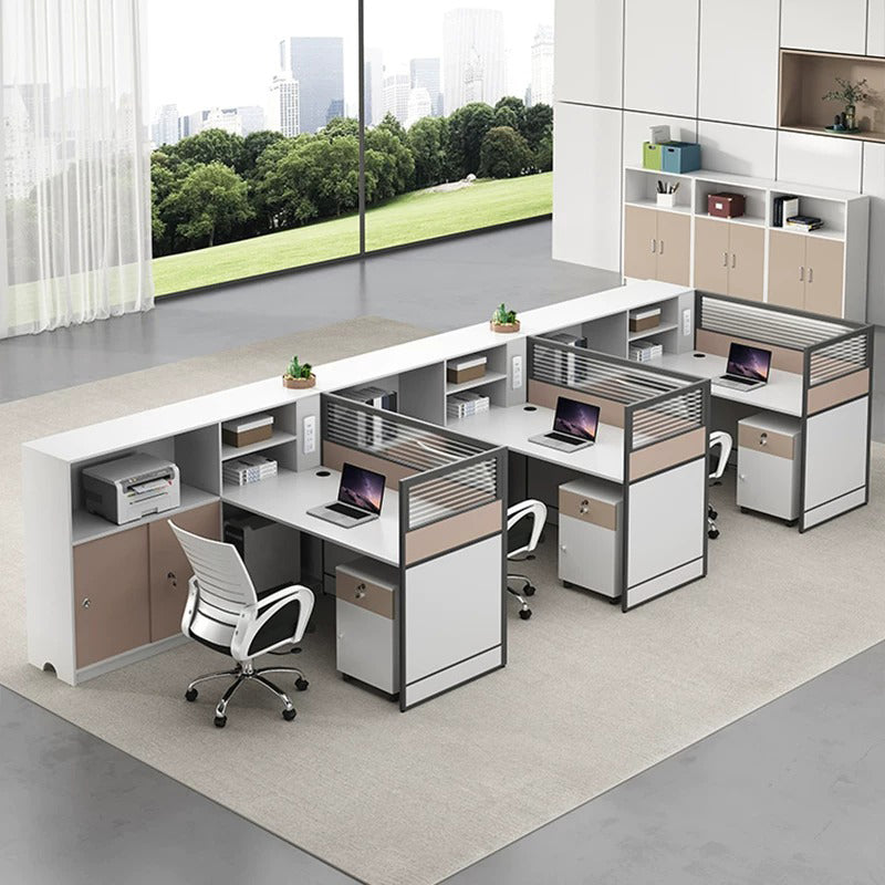 ArvionFurn Office Workstation Desk with Privacy Screens & Storage, Single to Multi-Person Options