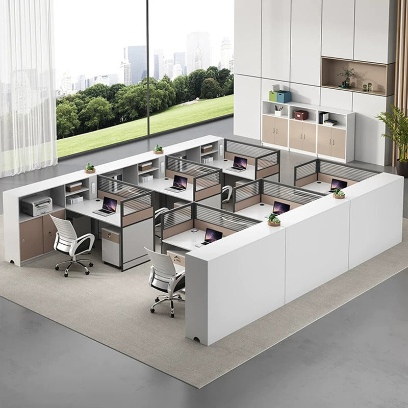 ArvionFurn Office Workstation Desk with Privacy Screens & Storage, Single to Multi-Person Options