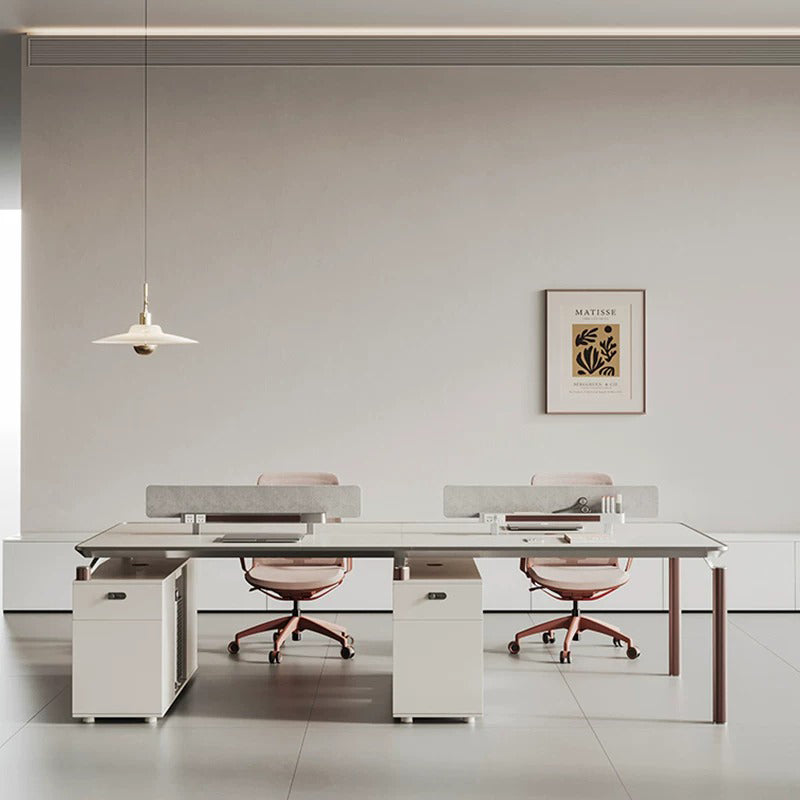 ArvionFurn Team Office Desk Set for 2, 4 or 6 People, Red or Gray Staff Workstation Furniture