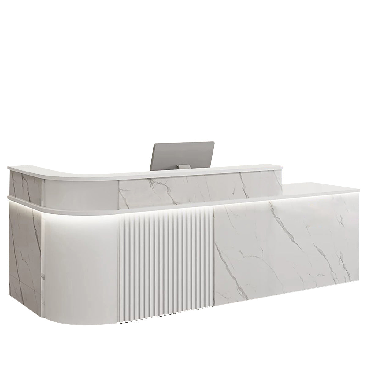 ArvionFurn L-Shaped Lacquer Reception Counter with LED Lighting, 120–420cm, Custom Logo