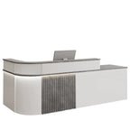 ArvionFurn L-Shaped Lacquer Reception Counter with LED Lighting, 120–420cm, Custom Logo