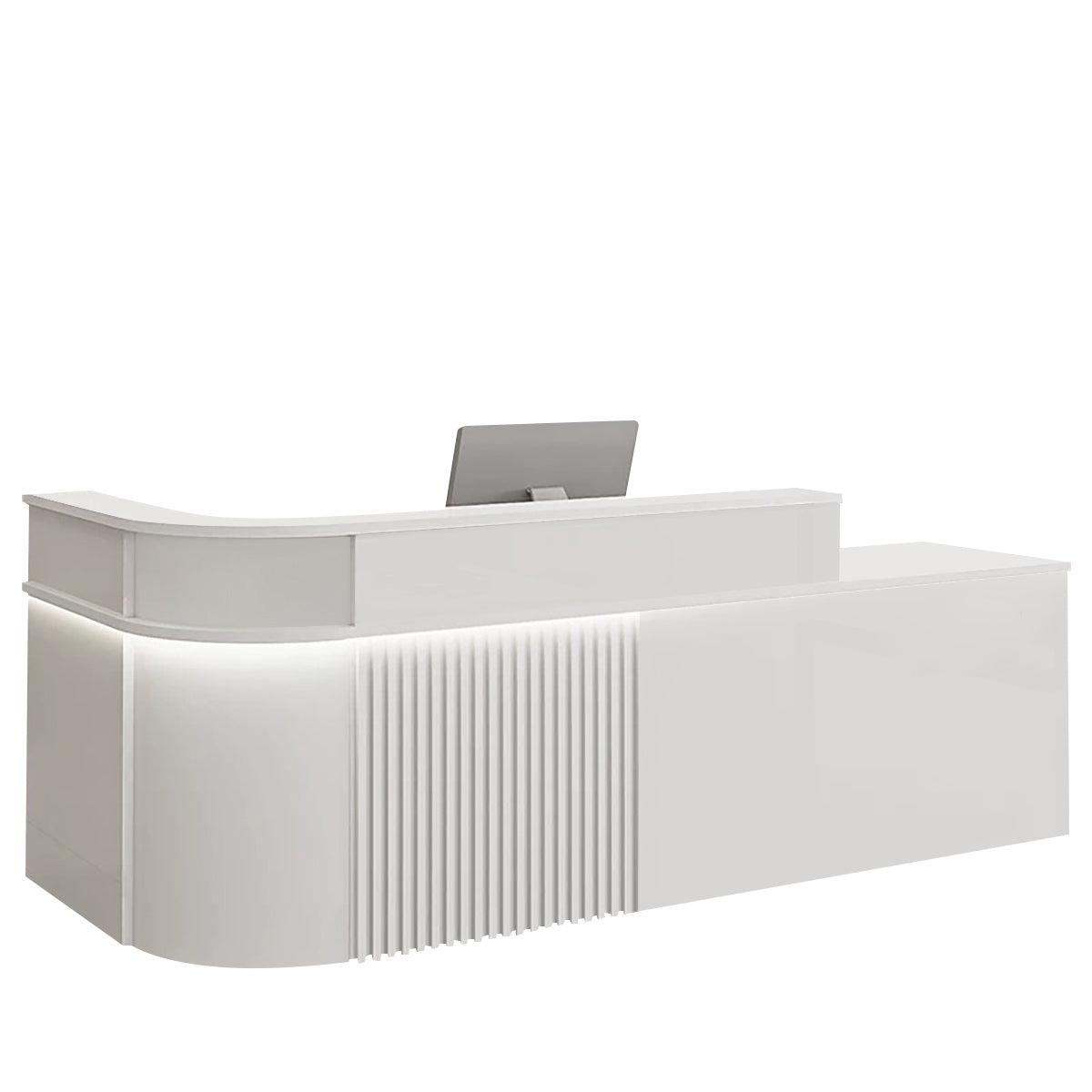 ArvionFurn L-Shaped Lacquer Reception Counter with LED Lighting, 120–420cm, Custom Logo