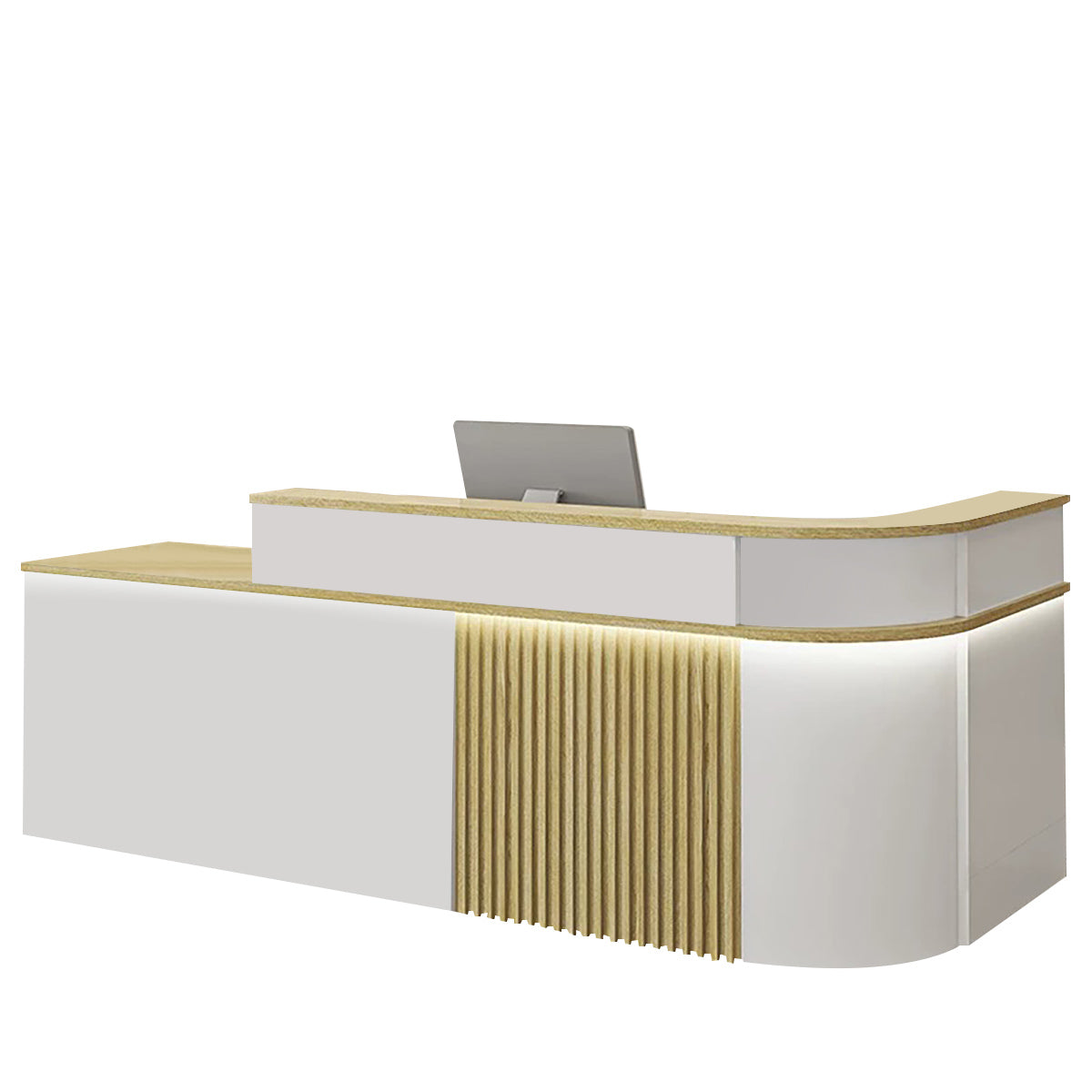 ArvionFurn L-Shaped Lacquer Reception Counter with LED Lighting, 120–420cm, Custom Logo