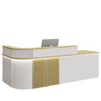 ArvionFurn L-Shaped Lacquer Reception Counter with LED Lighting, 120–420cm, Custom Logo