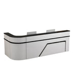 ArvionFurn L-Shaped Lacquer Reception Desk with LED Lighting, Lockable Drawers & Large Storage, 120–420cm