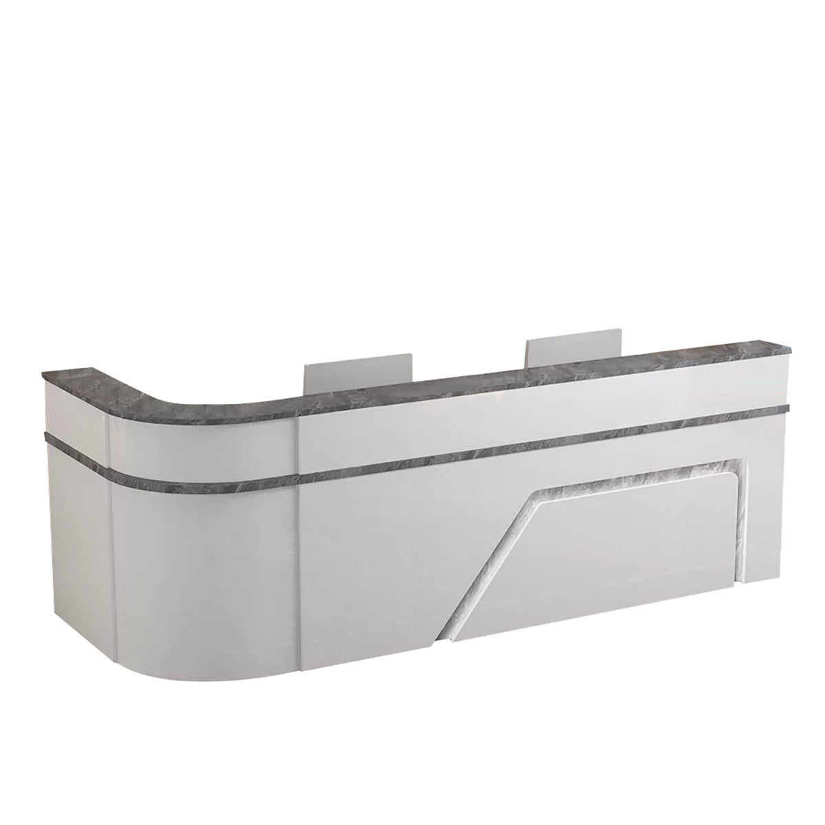ArvionFurn L-Shaped Lacquer Reception Desk with LED Lighting, Lockable Drawers & Large Storage, 120–420cm
