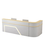 ArvionFurn L-Shaped Lacquer Reception Desk with LED Lighting, Lockable Drawers & Large Storage, 120–420cm